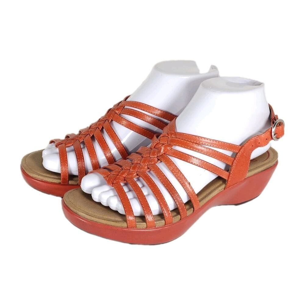 Dansko Women's Diana EU37 US6-6,5 Red Leather Strappy Wedge Sandals Shoes